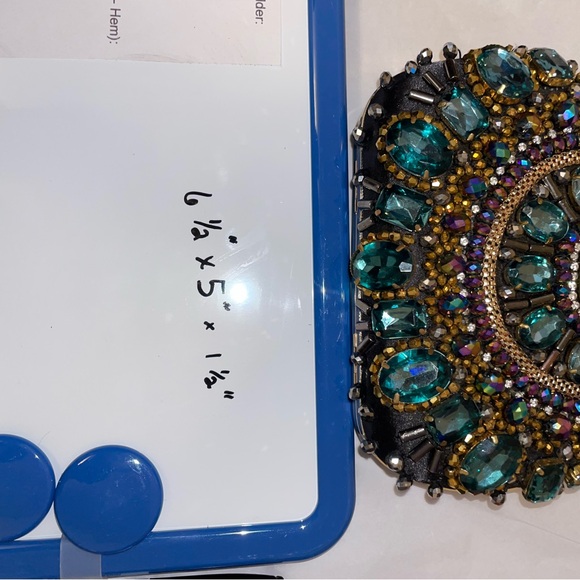 Embellished Clutch with Teal and Gold Accents - Picture 8 of 8